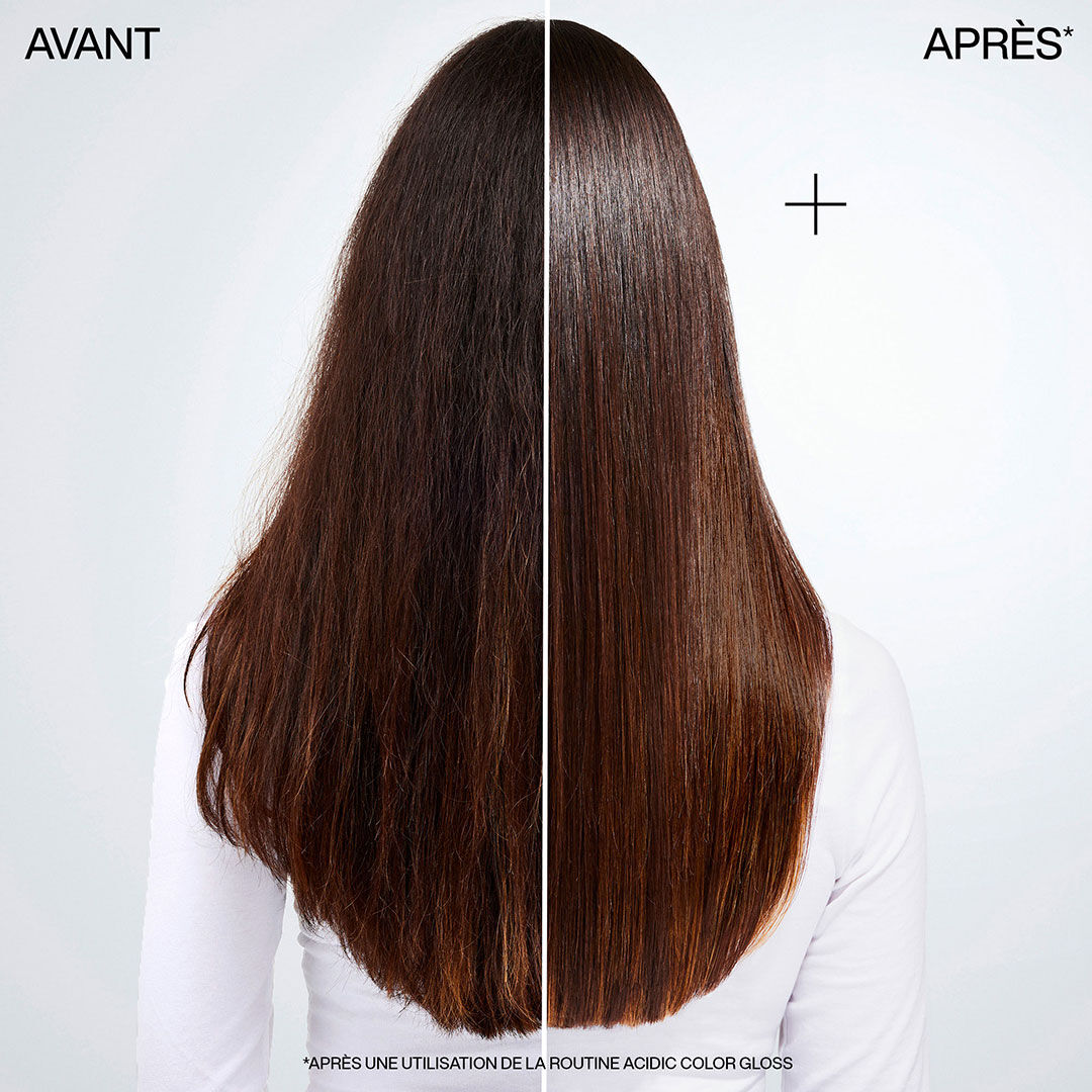 Avant après Acidic Color Gloss sur cheveux bruns